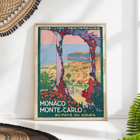 Monaco Monte Carlo Vintage French Riviera Travel Poster