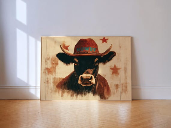 Country Rodeo Print Howdy Cowboy Wall Art Rustic Western Decor Texas Farmhouse Poster