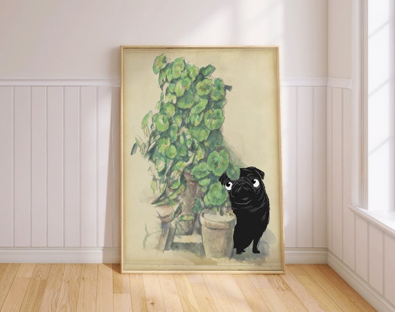 Funny Pug Cezanne Art Print Botanical Dog Lover Gift