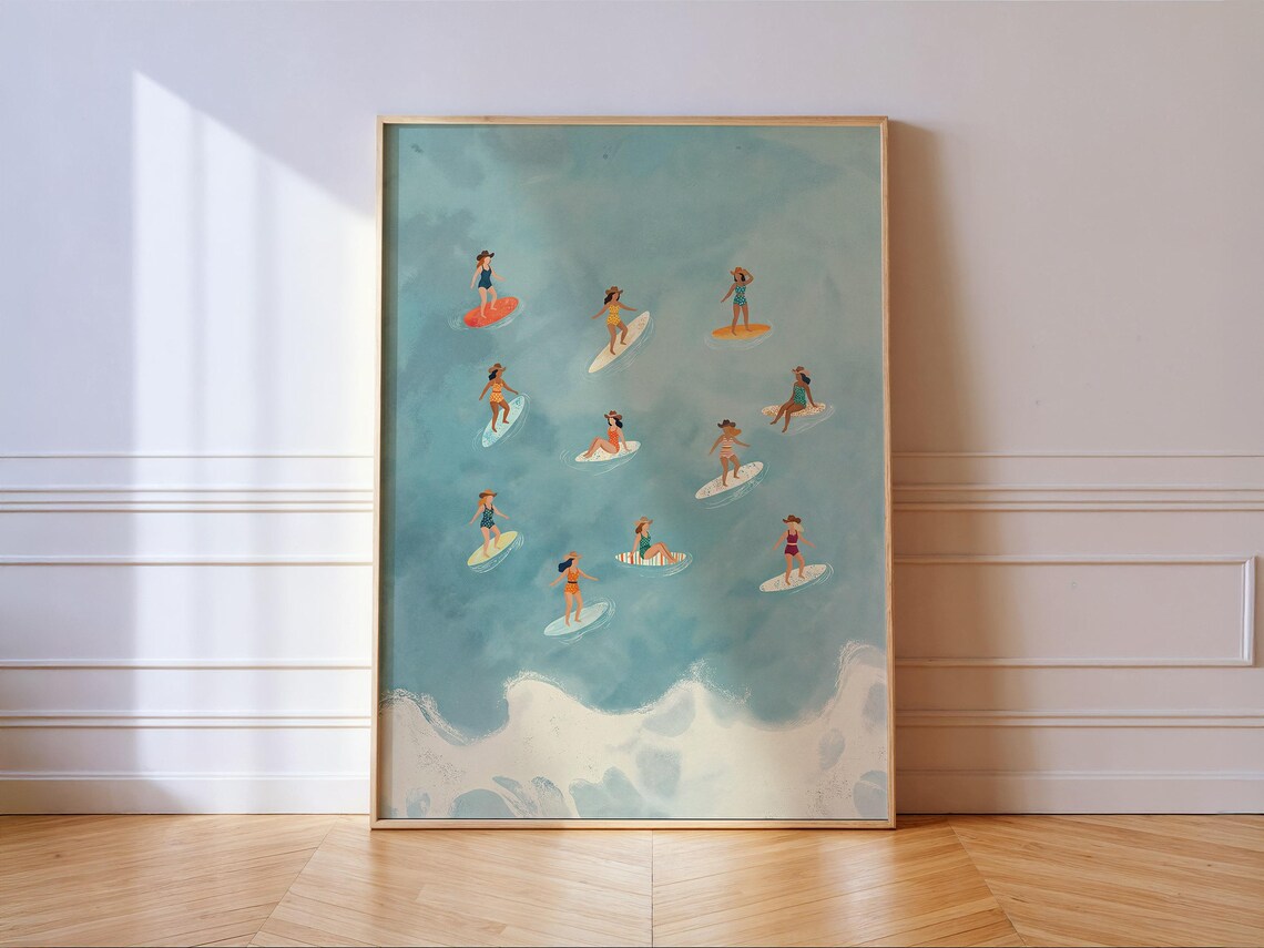 Surfer Cowgirl Ocean Wall Art Print, Coastal Western