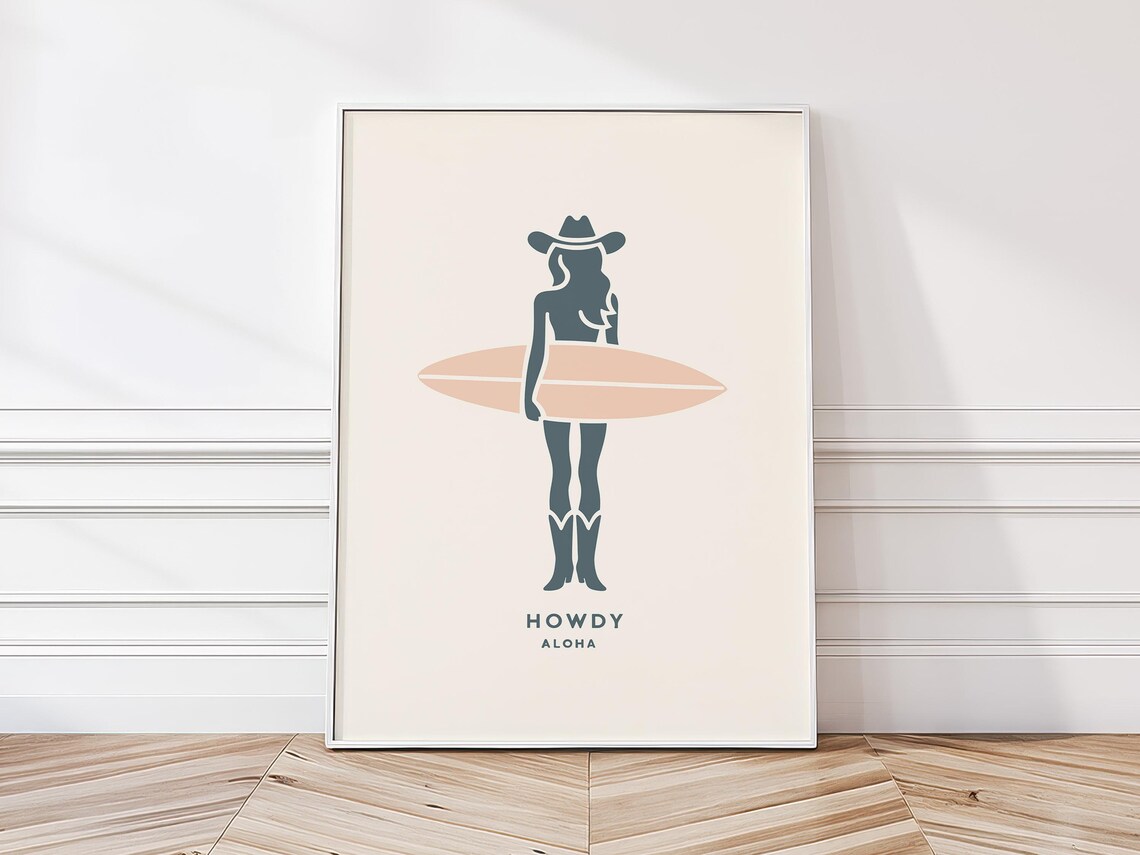 Desert Surf Cowgirl, Howdy Aloha Coastal Poster