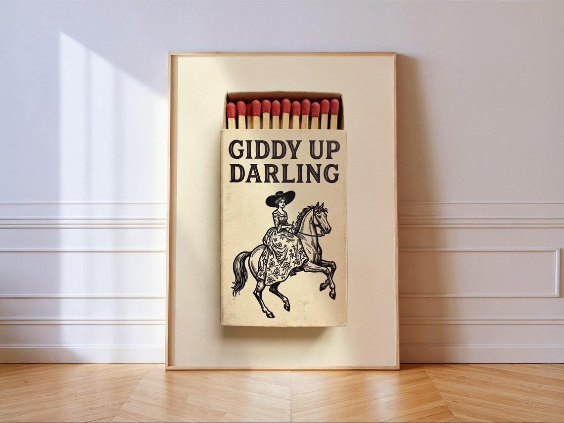 Giddy Up Darling Vintage Matchbox Cowgirl Horse Western Poster