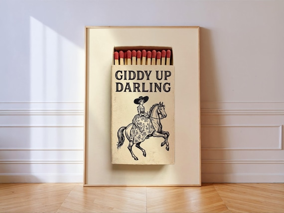 Giddy Up Darling Vintage Matchbox Cowgirl Horse Western Poster