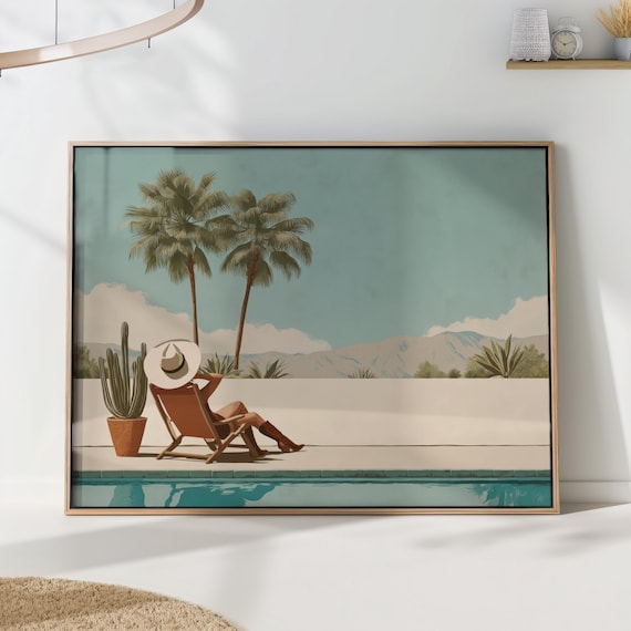 Poolside Cowgirl Art Print Mid Century Western Palm Springs Decor