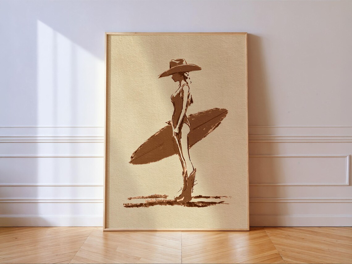 Coastal Cowgirl Surfer Sketch Poster Print