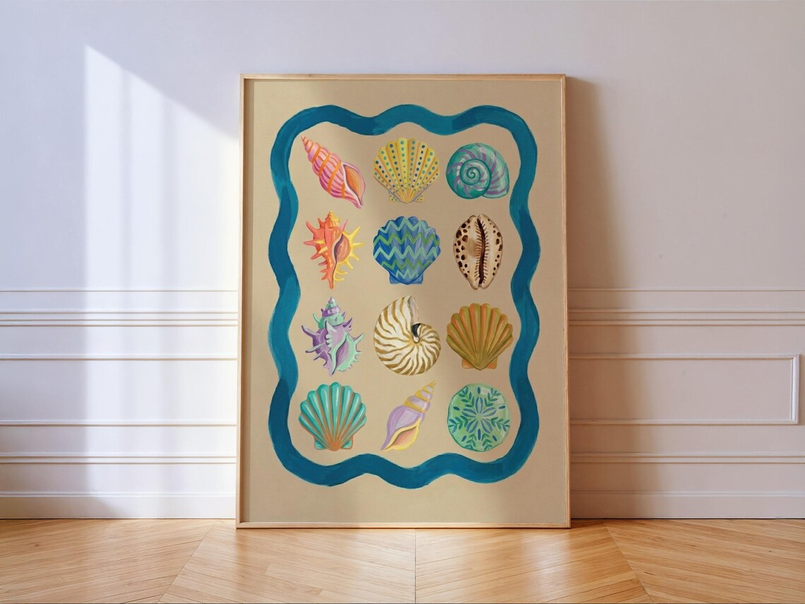 Colorful Seashell Print, Beach House Wall Decor