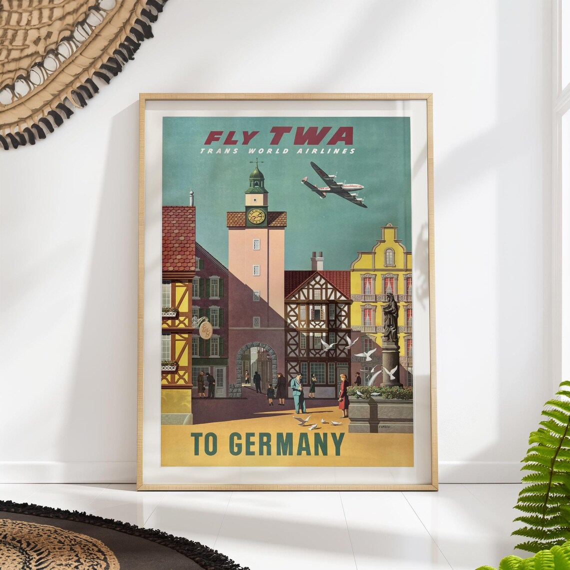 Germany Vintage Travel Poster, Retro Aviation Art Print
