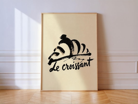 Le Croissant Sumi Ink Brush Poster French Pastry Minimalist Kitchen Wall Decor
