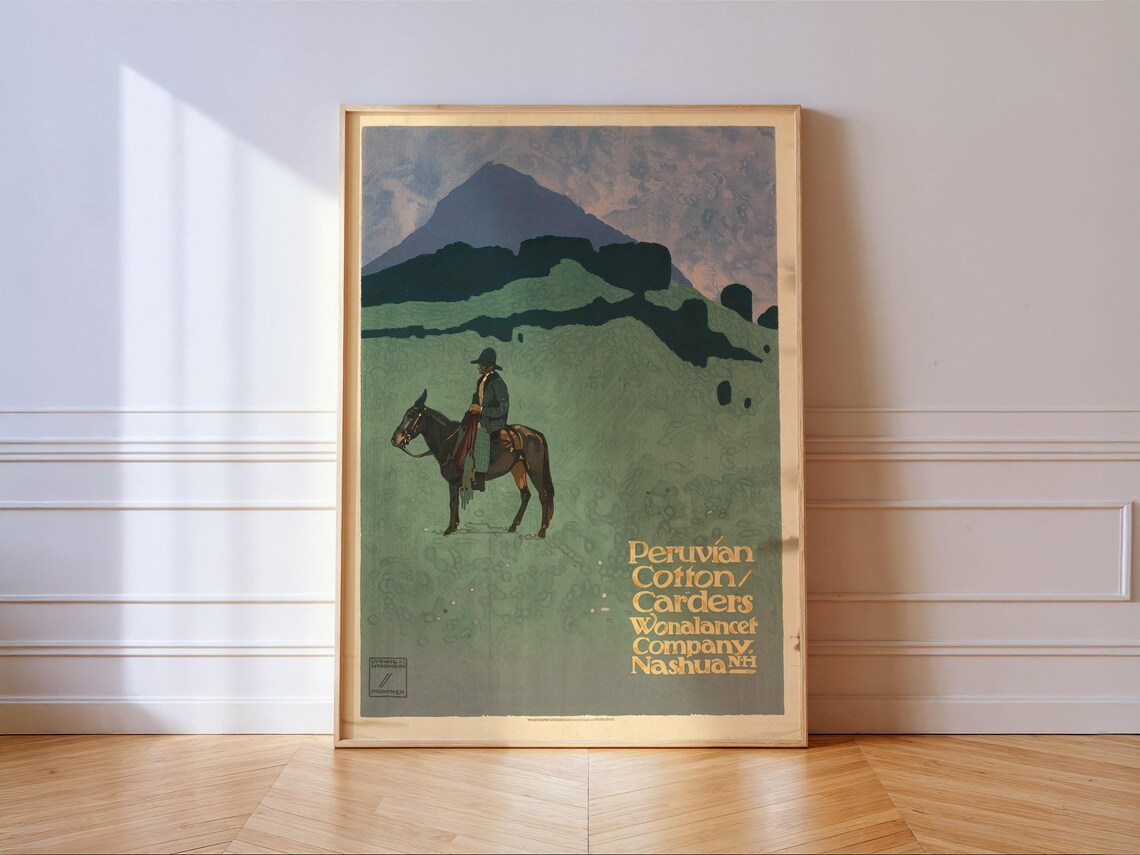 Hohlwein Peruvian Cotton Vintage Ad Horseman Mountain Western Poster