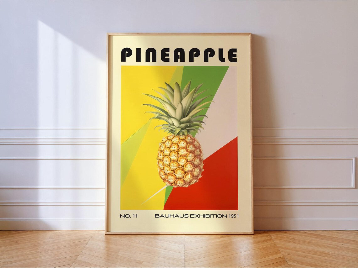 Pineapple Bauhaus Kitchen Art Print, Vintage Decor