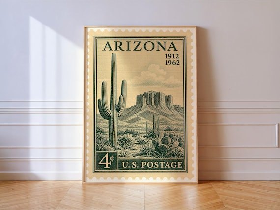 Arizona 1912 1962 Saguaro Cactus US Postage Stamp Art Poster
