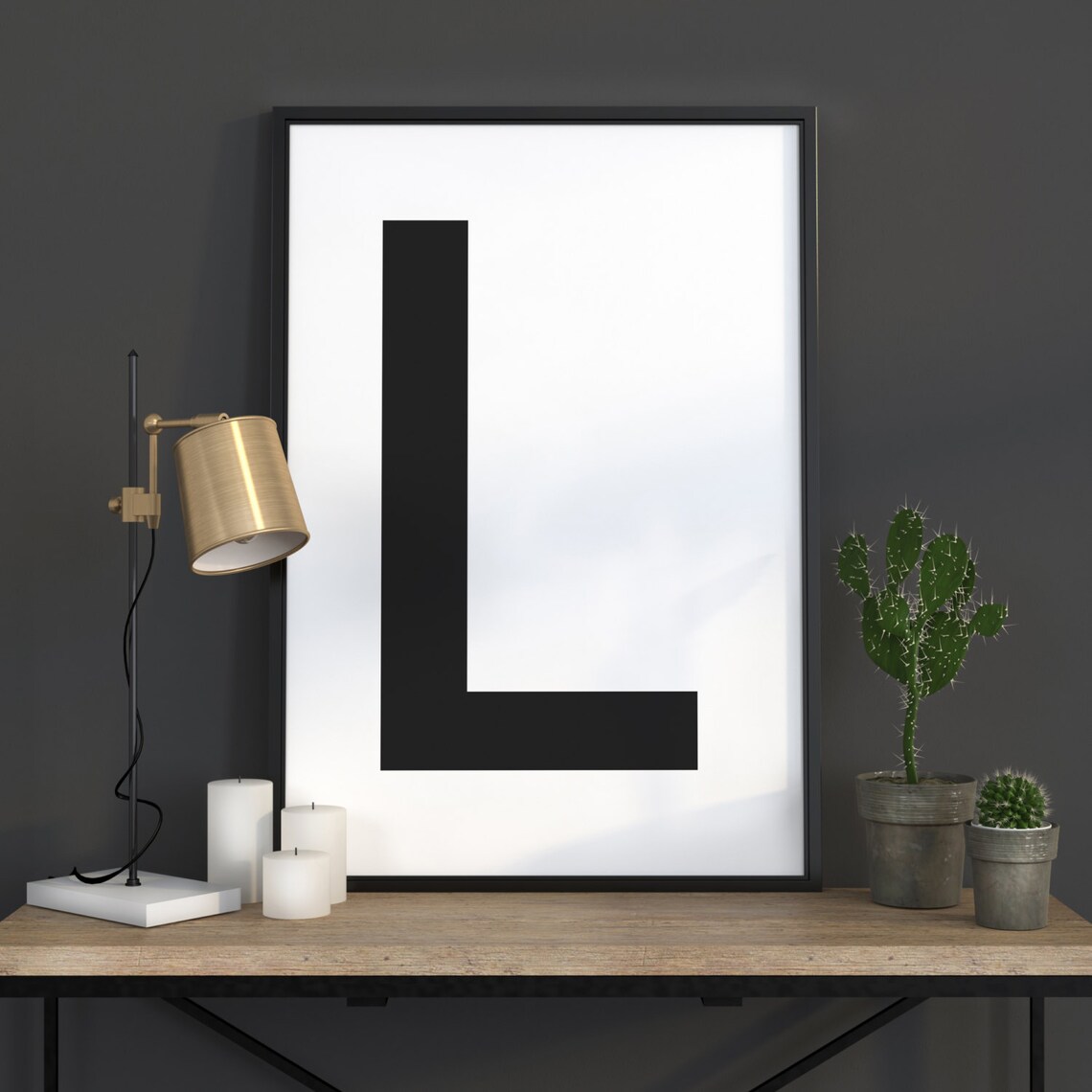L Letter Print Initial Wall Art, Scandinavian Poster
