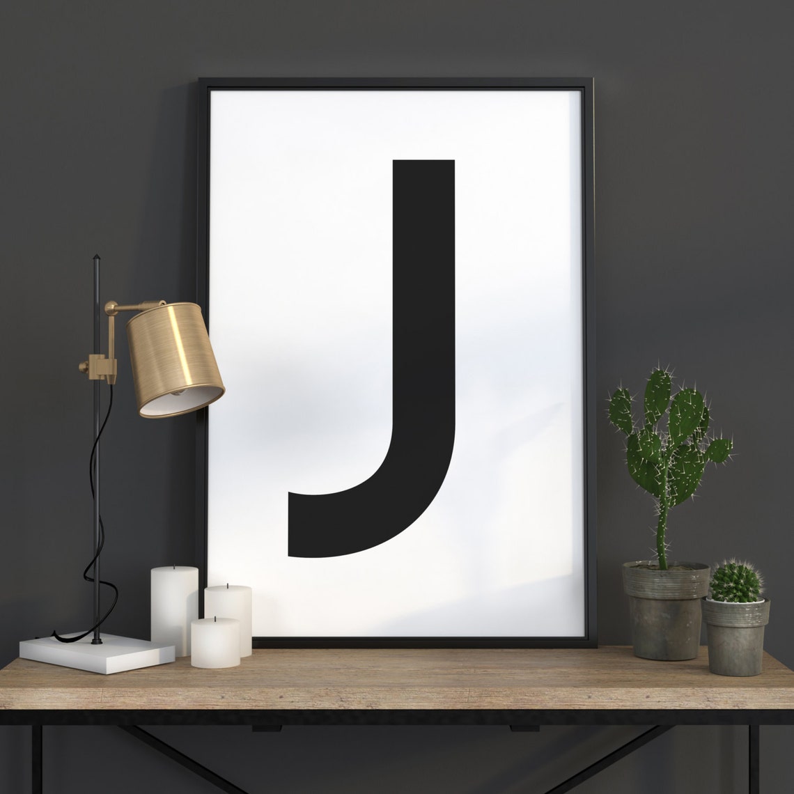 Bold Black Letter J on White Minimalist Scandinavian Typography Poster