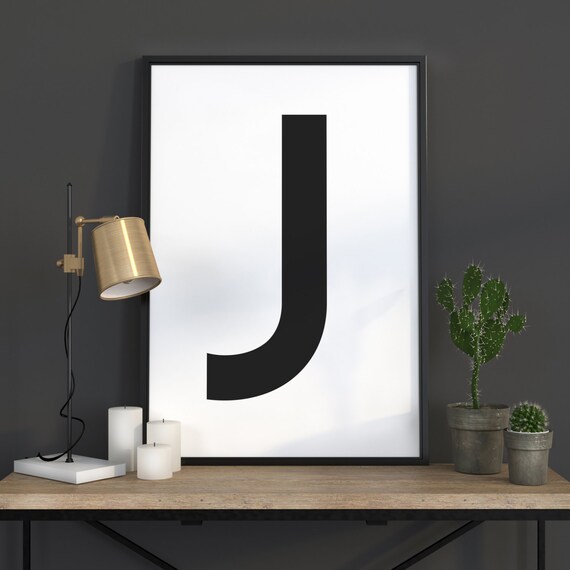 Bold Black Letter J on White Minimalist Scandinavian Typography Poster
