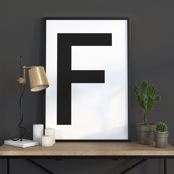 Bold Black Letter F on White Minimalist Scandinavian Typography Poster