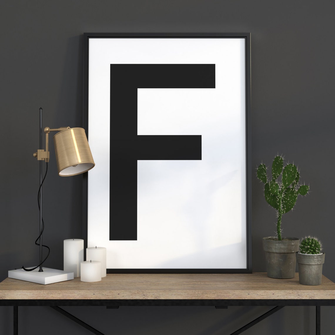 Bold Black Letter F on White Minimalist Scandinavian Typography Poster