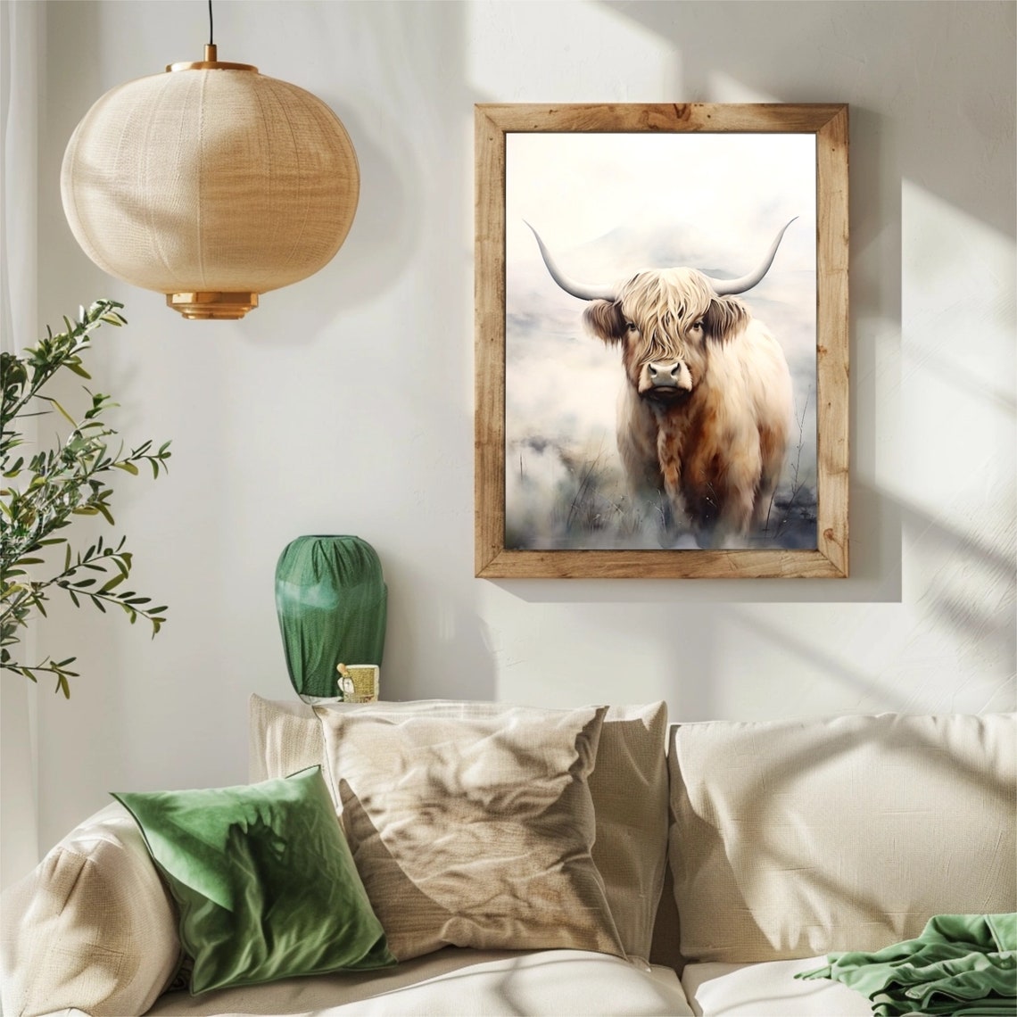 Highland Cow Portrait Shaggy Longhorn Watercolor Rustic Art Poster - Image 4