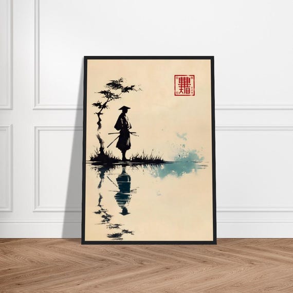 Japanese Samurai Art Poster Minimalist Warrior Wall Decor Museumquality Matte Paper Framed Zen Print Cultural Artwork