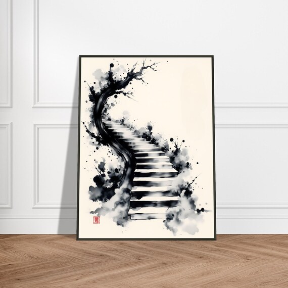 Staircase Dissolving Into Ink Splash Surreal Minimalist Poster