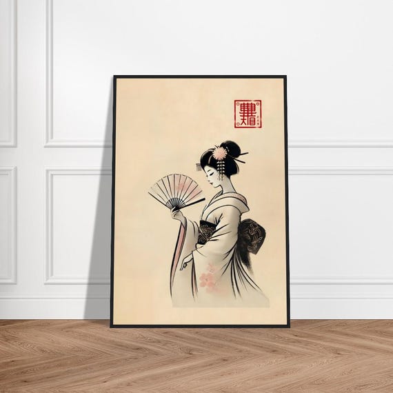 Japanese Geisha Art Poster Minimalist Wall Decor Museumquality Matte Paper Framed Zen Print Cultural Artwork