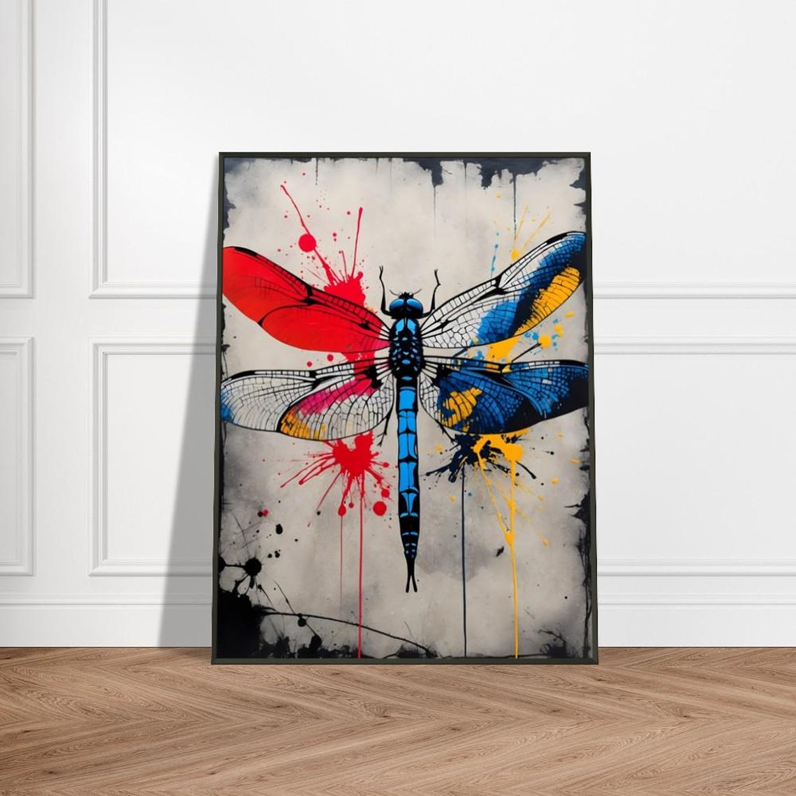Colorful Dragonfly Graffiti With Red Blue And Yellow Wings Poster