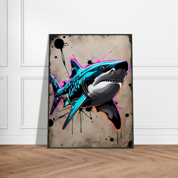 Dynamic Art Print Japaneseinspired Ink Splash Design With Vibrant Blue Pink And Black Accents Bold Oceanthemed Wall Decor