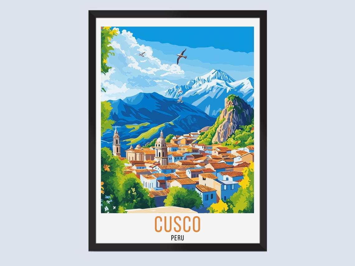 Cusco Peru Andes Mountain Colonial Town Vintage Travel Poster