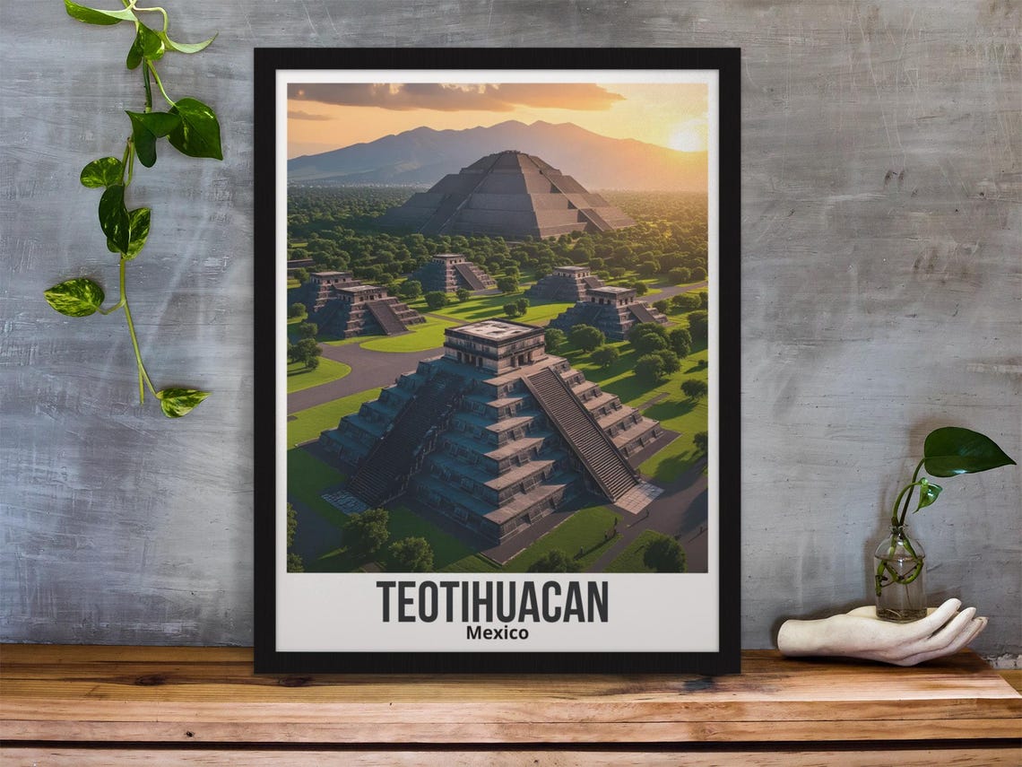 Teotihuacan Travel Poster Mexico Wall Art Pyramids Poster Mexico Travel Poster Aztec Poster Teotihuacan Mexico Teotihuacan De Arista - Image 4