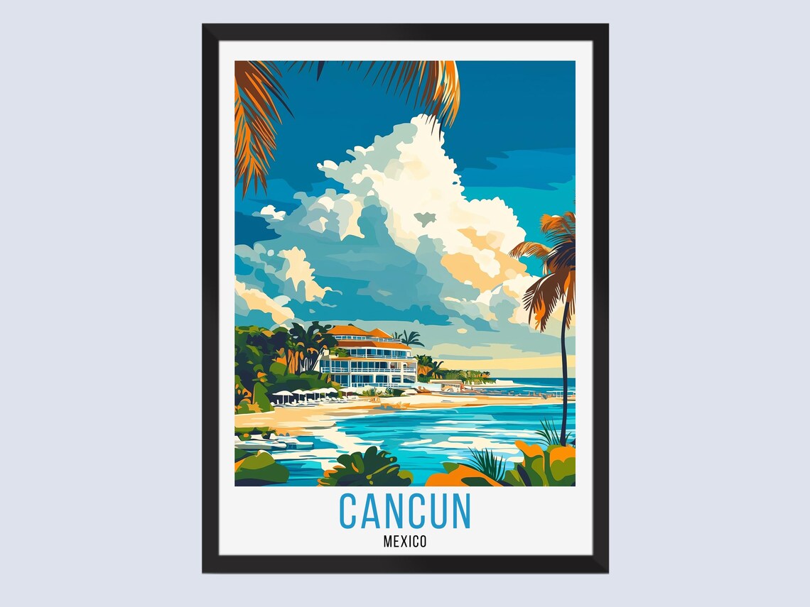 Cancun Travel Poster Mexico Wall Art Home Decor Print Gift Artwork