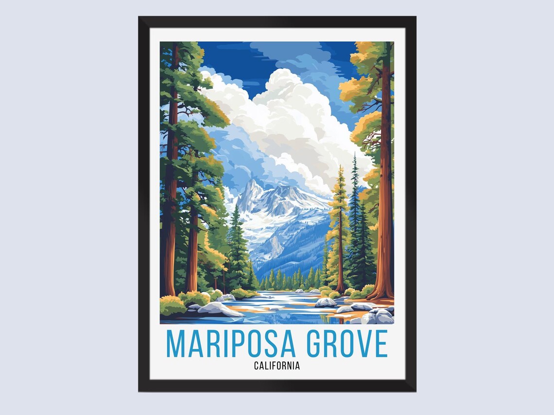 Mariposa Grove California Vintage Travel Style Alpine Mountain Poster