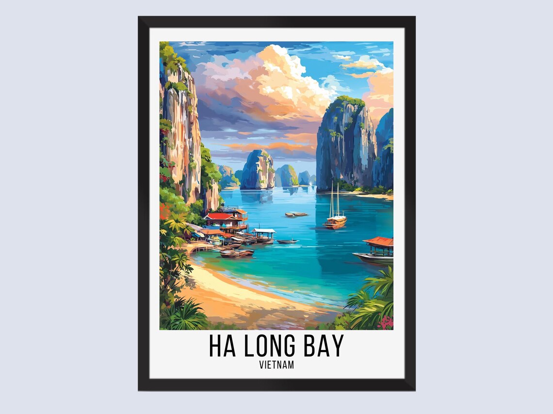 Ha Long Bay Vietnam Limestone Karsts Boats Tropical Travel Poster