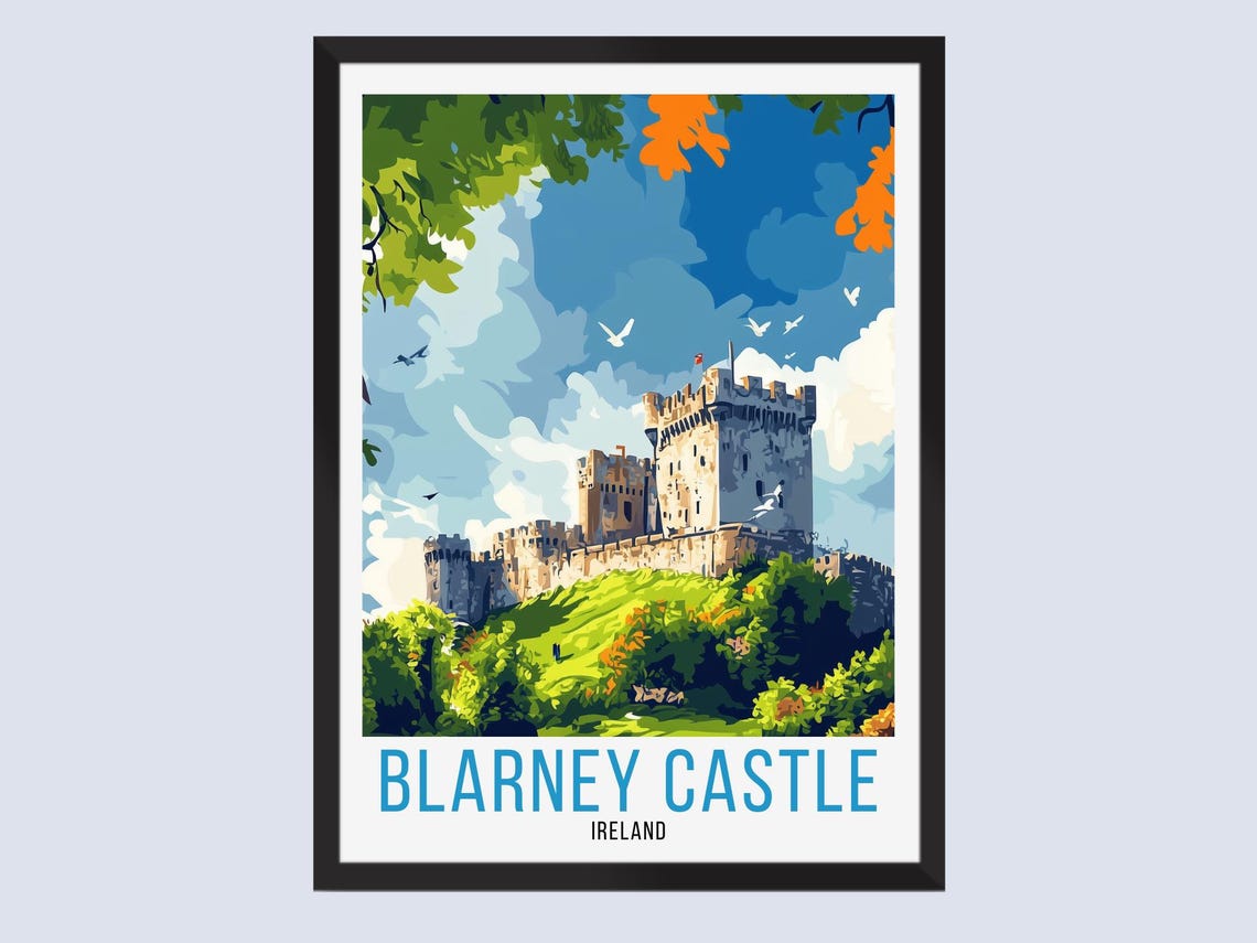 Blarney Castle Ireland Lush Green Hills Classic Vintage Travel Poster