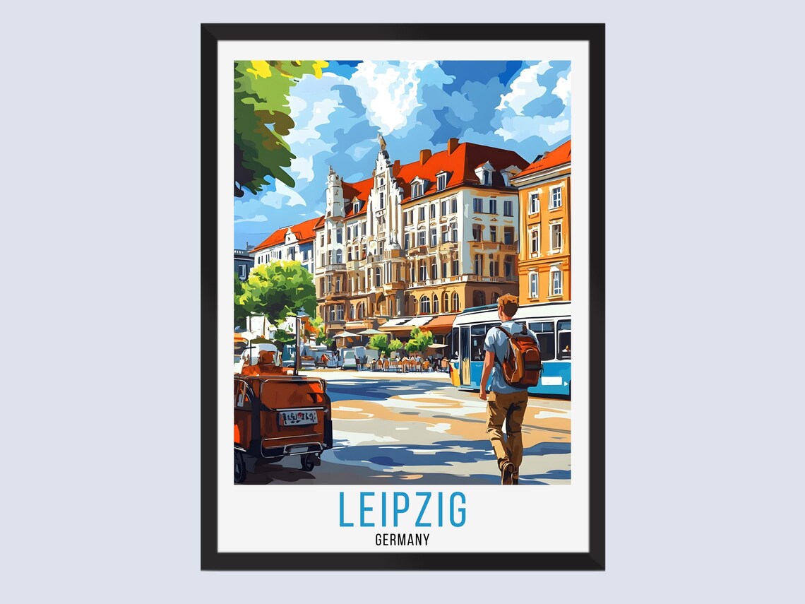 Leipzig Germany Street Scene Tram Historic Architecture Travel Poster
