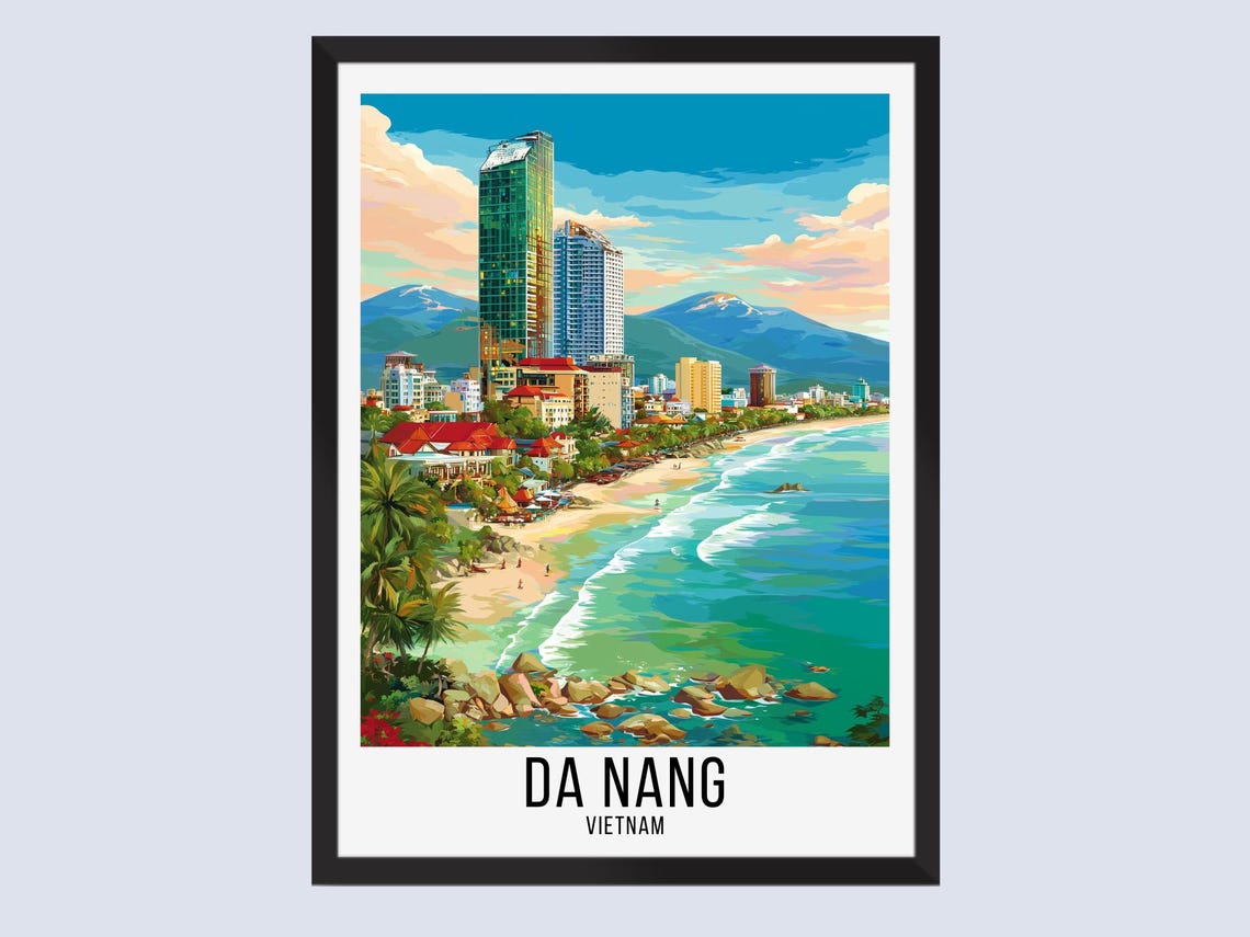 Da Nang Vietnam Beach Bay High Rise Skyline Sunset Travel Poster