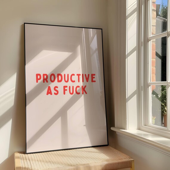 Productive As Fuck Wall Art Print Bold Sassy Adult Humour Swearing Poster Design Rude Quote Red And Pink Decor