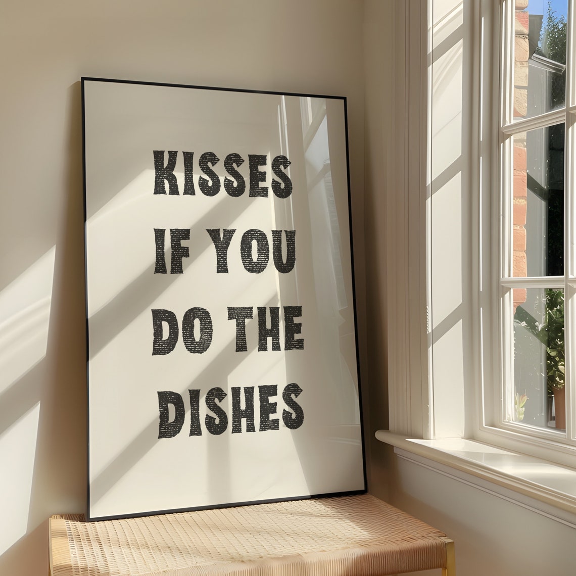 Kisses If You Do The Dishes Funny Blackletter Kitchen Quote Poster