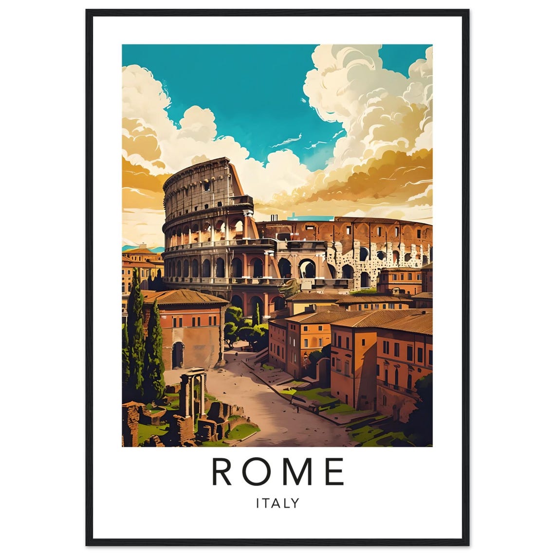 Rome Italy Art Print Poster Framed Retro Travel Decor