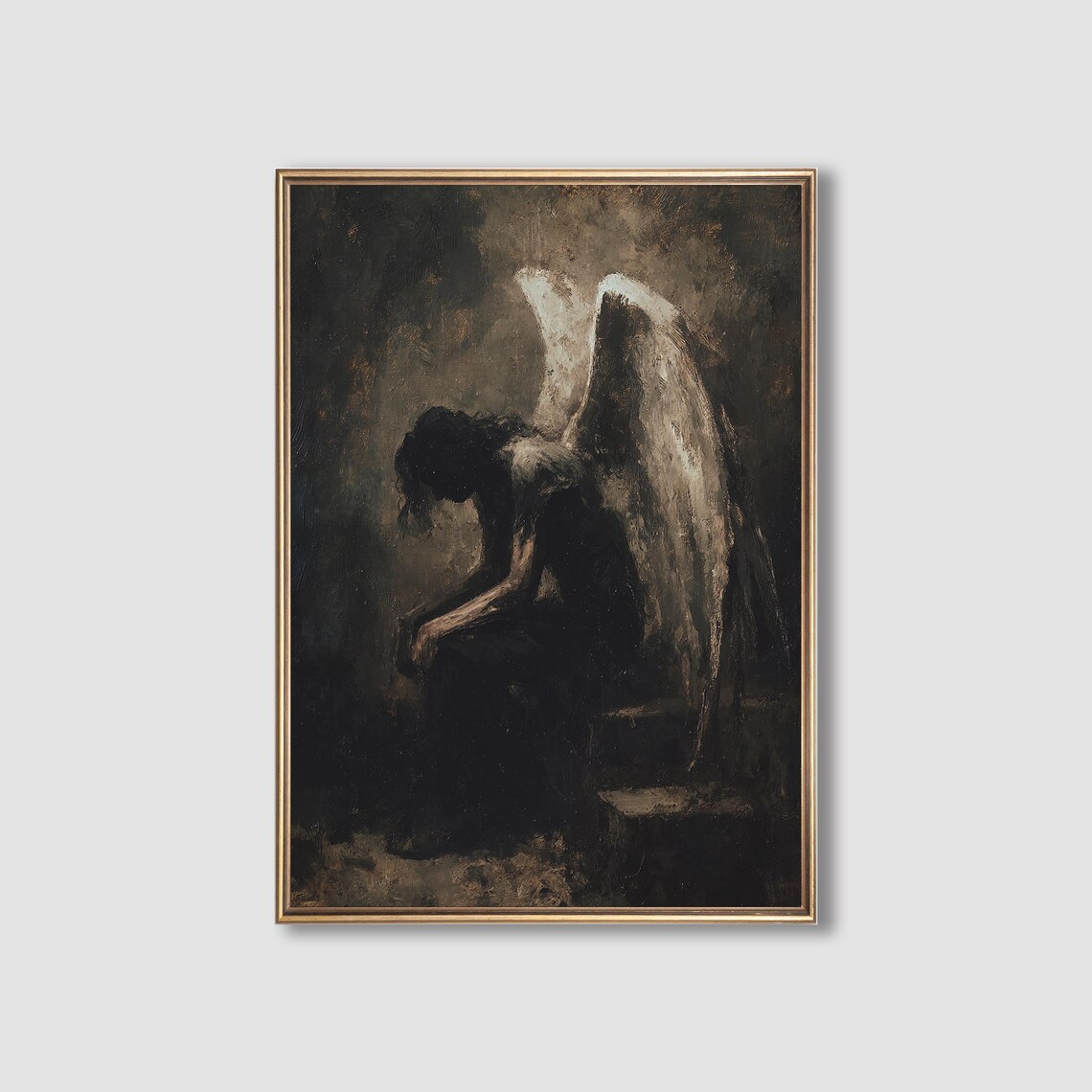 Moody Angel Art Print, Dark Academia Gothic