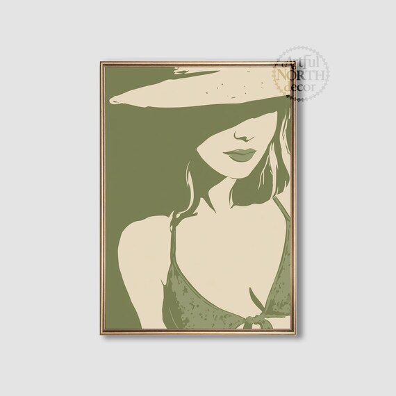 Coastal Cowgirl In Sun Hat Green Two Tone Pop Art Style Poster