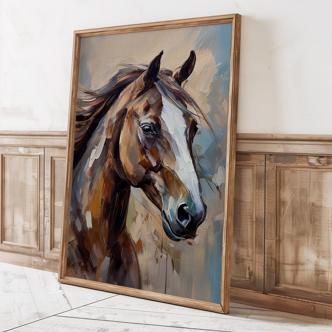 Majestic Horse Portrait Oil Painting Style Equestrian Farmhouse Art Poster