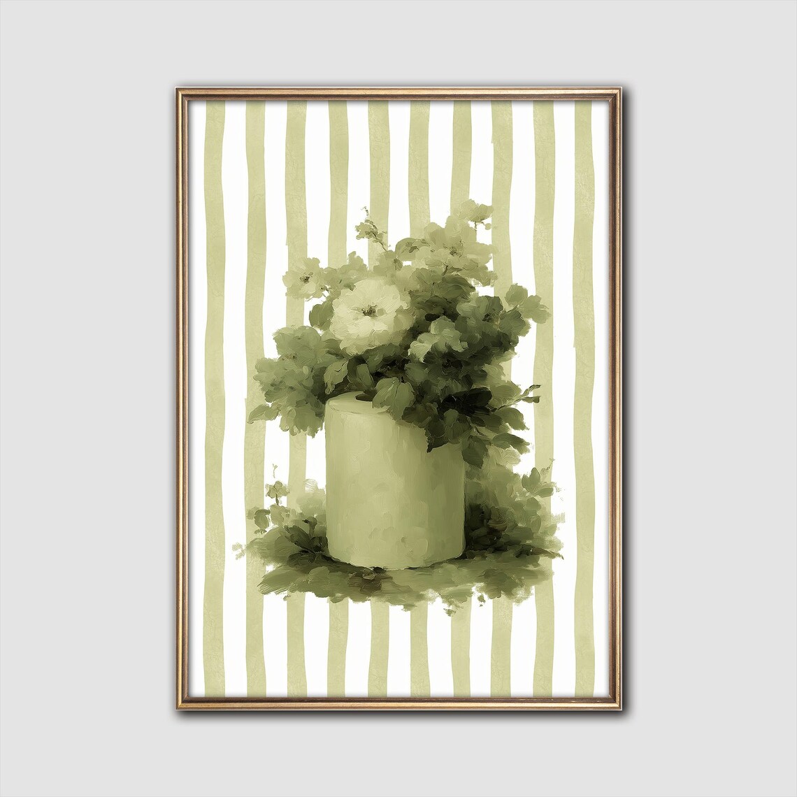 Sage Green Toilet Paper Vase Quirky Bathroom Wall Art Modern Botanical Decor