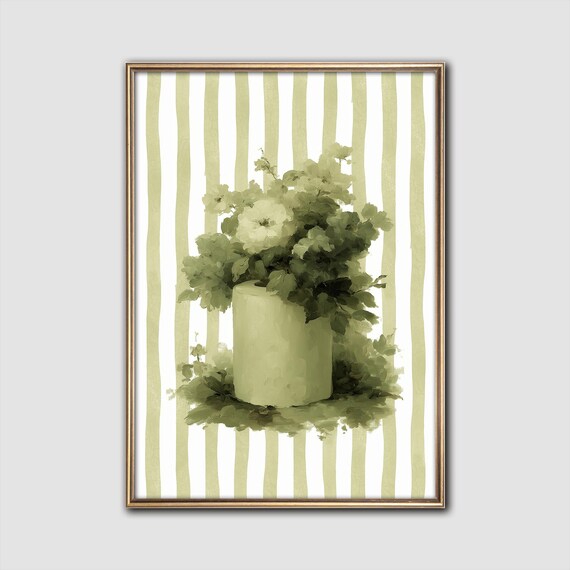 Sage Green Toilet Paper Vase Quirky Bathroom Wall Art Modern Botanical Decor