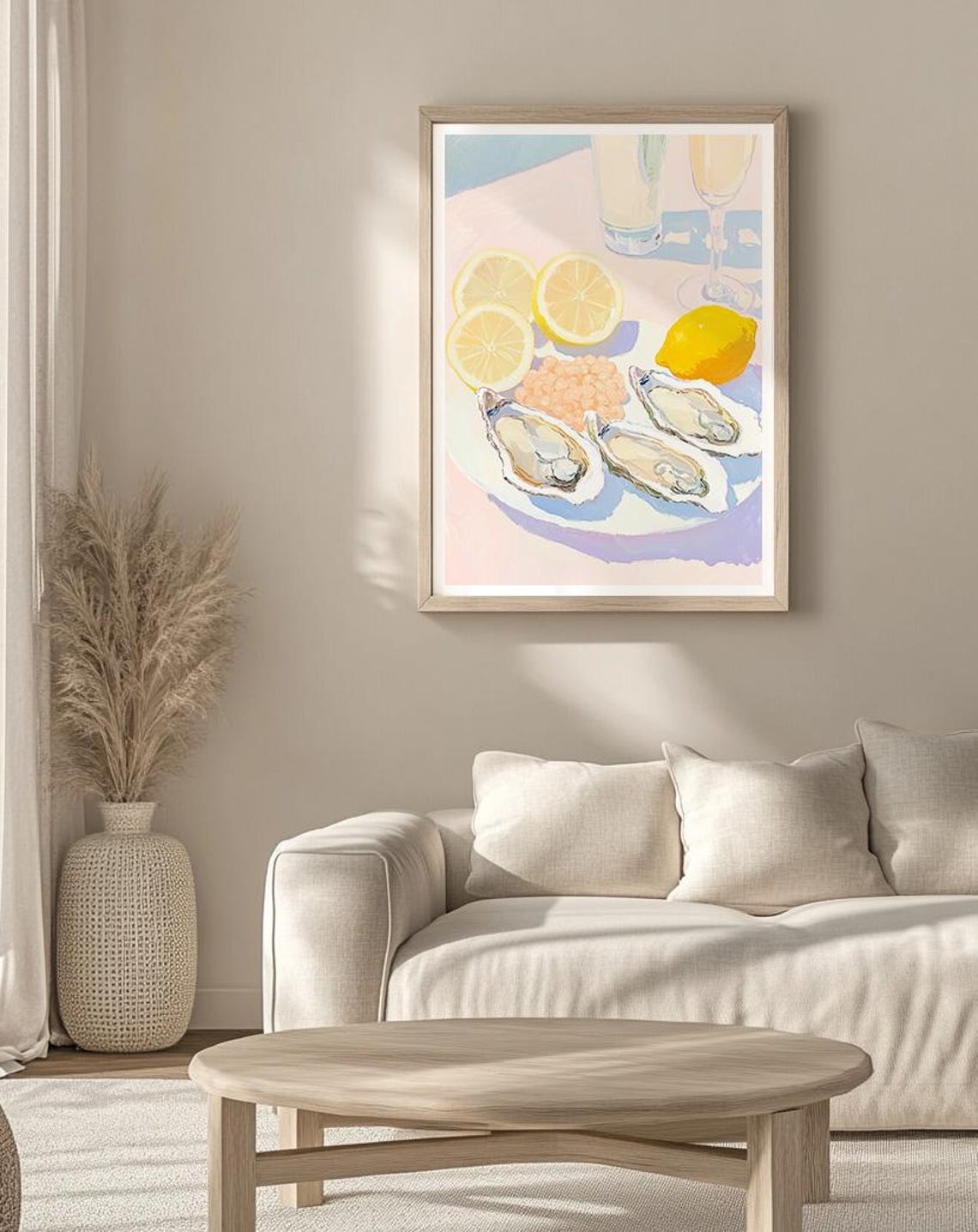 Pastel Oyster and Lemon Brunch Still Life with Champagne Poster - Image 4