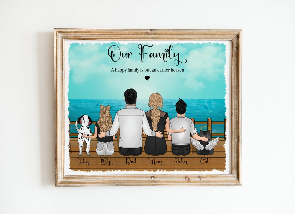Personalized Our Family Seaside Print with Dog and Cat Names Gift