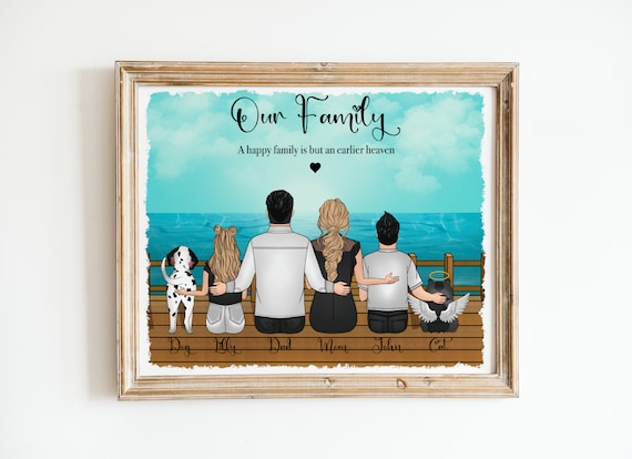 Personalized Our Family Seaside Print with Dog and Cat Names Gift