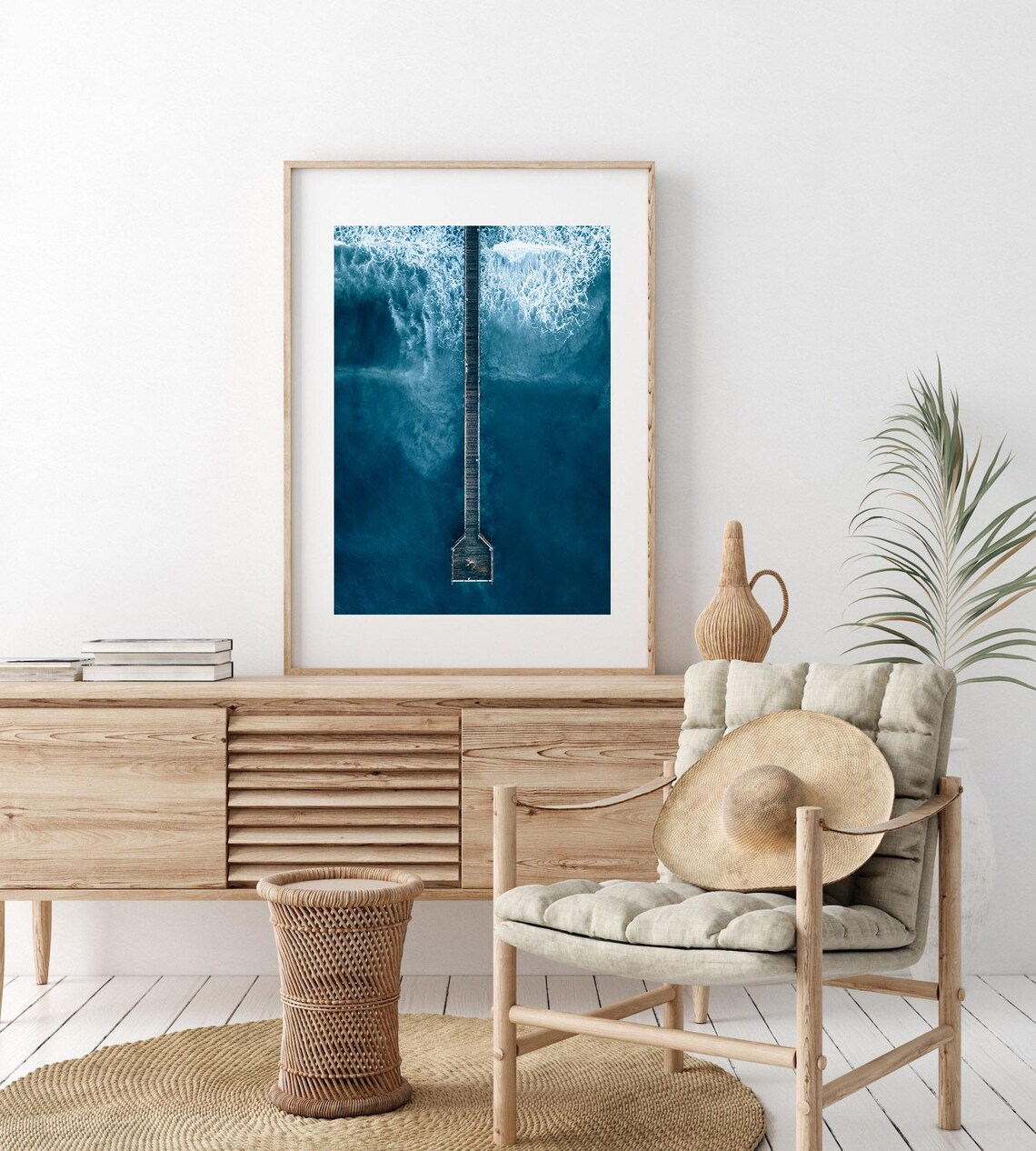 Aerial View Of Wooden Pier Stretching Into Deep Blue Ocean Poster - Image 2