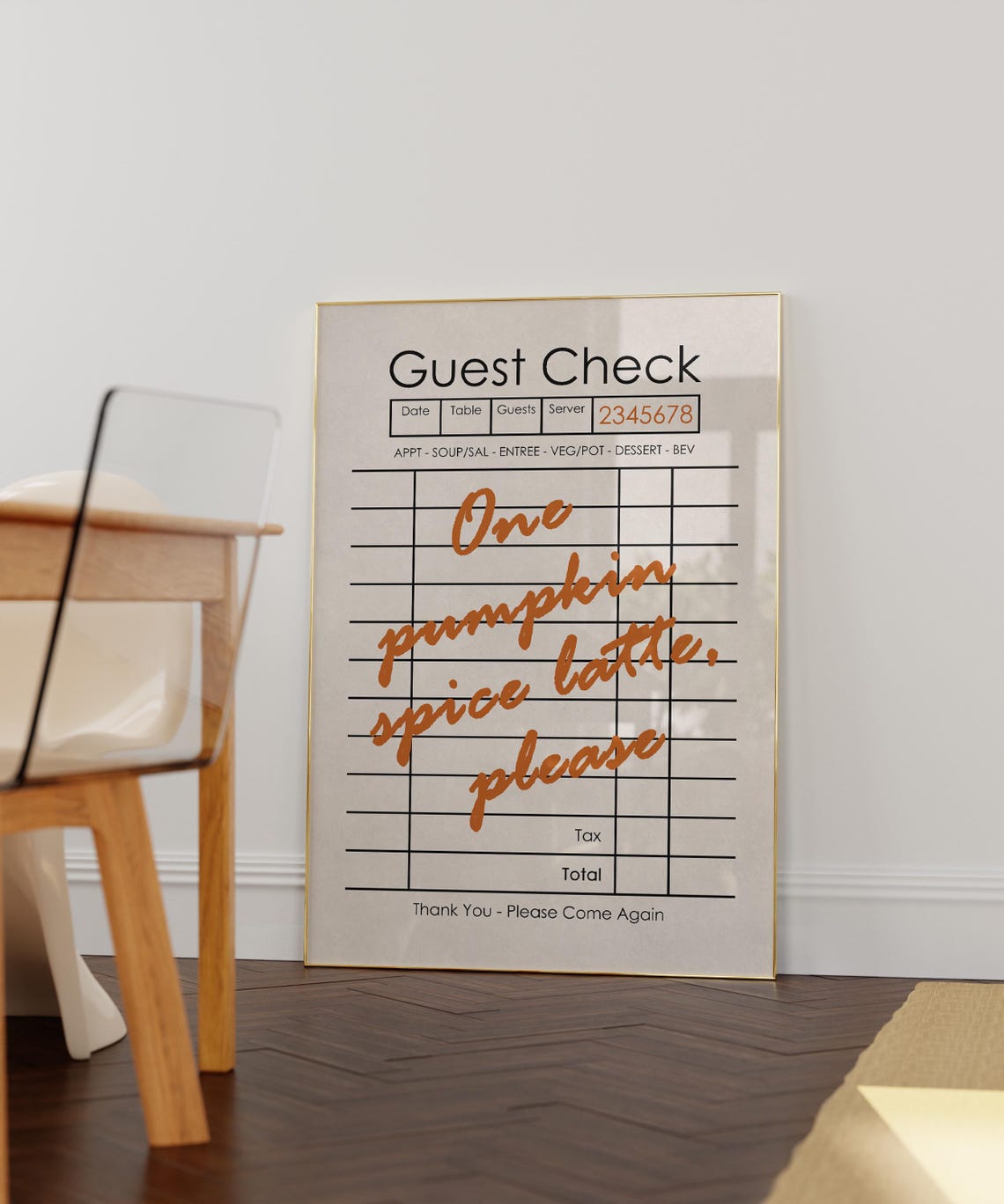 One Pumpkin Spice Latte Please Retro Guest Check Fall Kitchen Poster