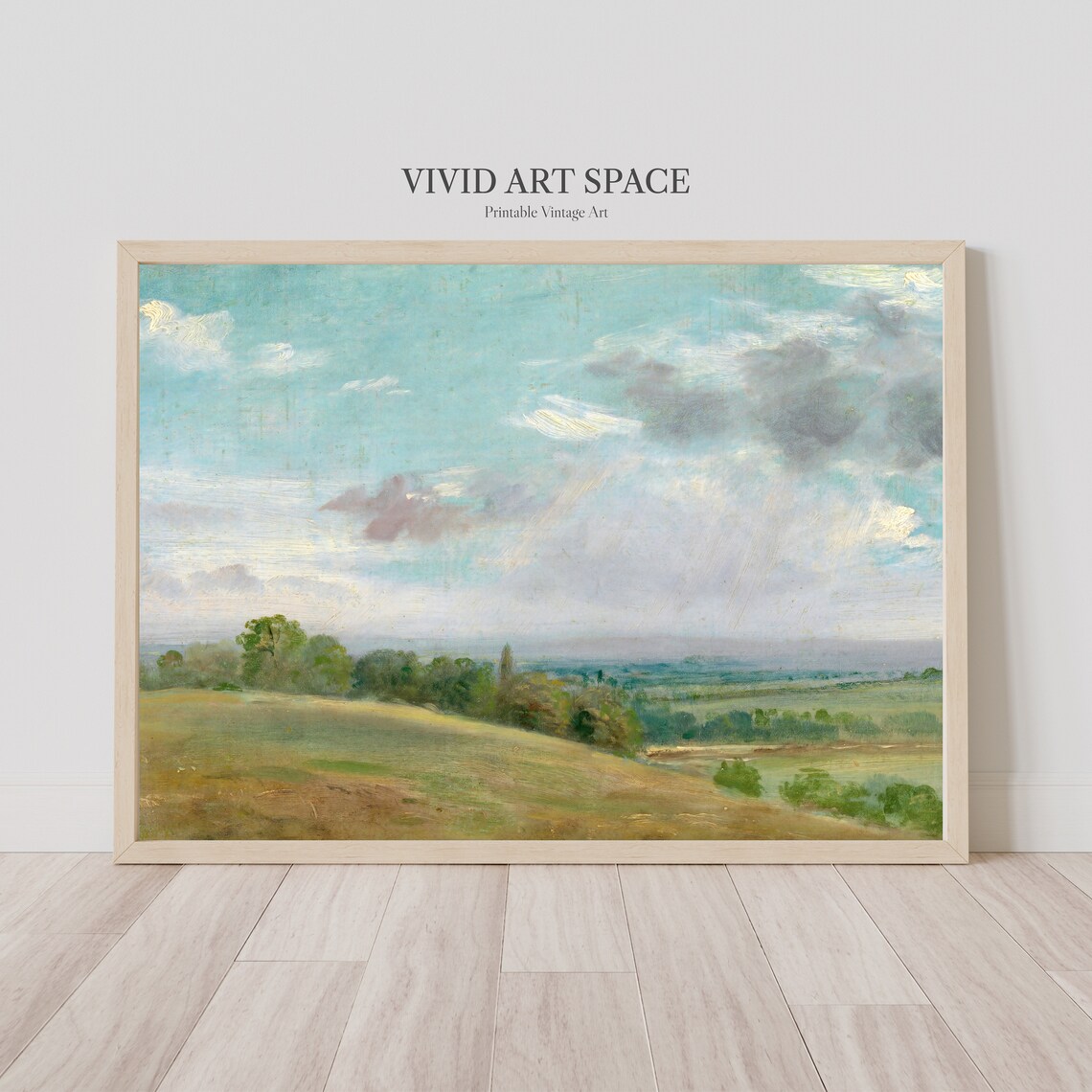 Muted Green Hills Vintage Landscape Art Print - Image 2