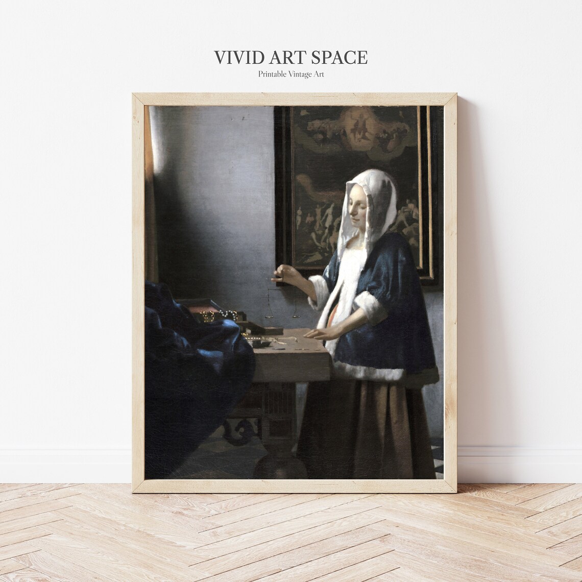 Woman Holding a Balance by Johannes Vermeer Classic Art Poster - Image 2