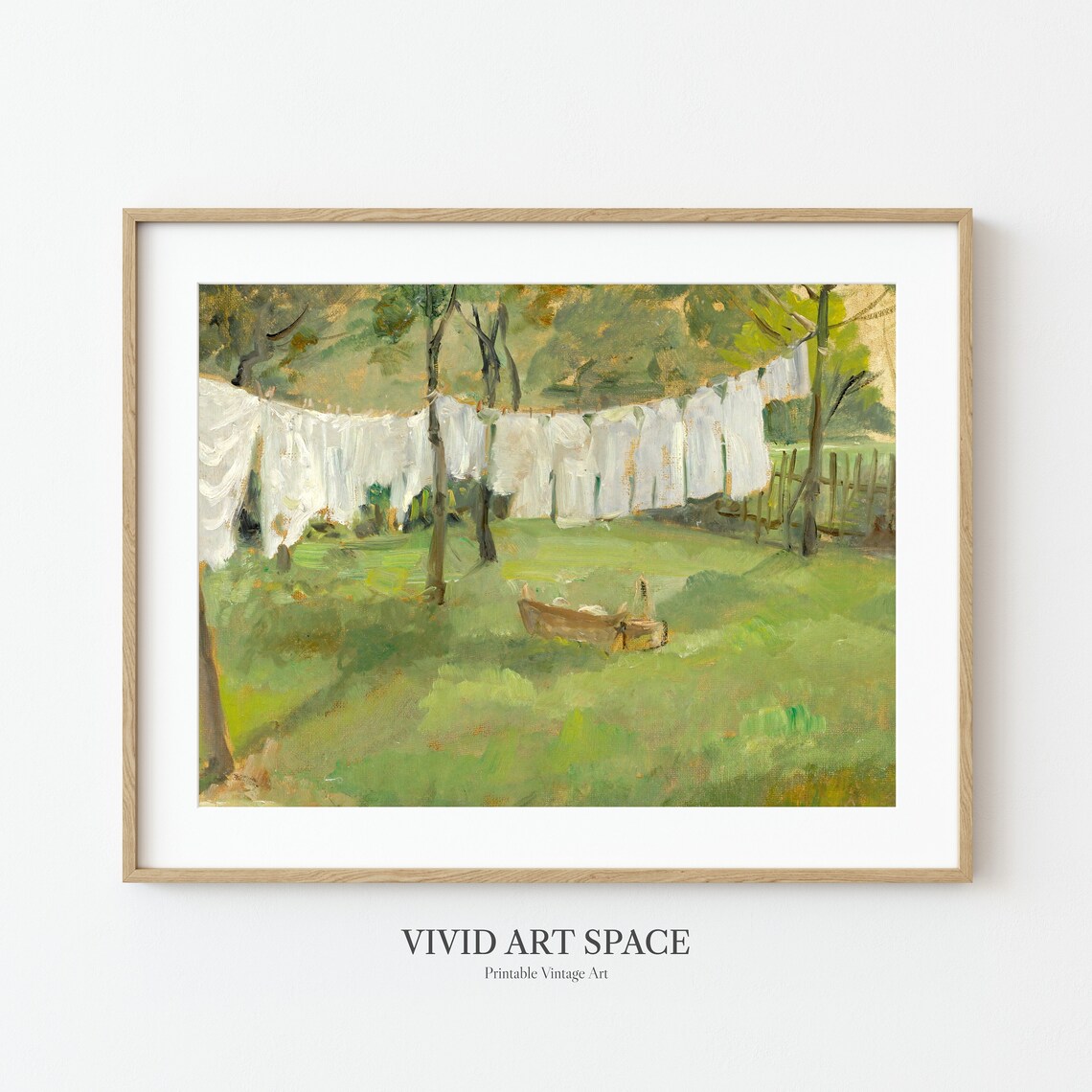 Clothesline Painting Vintage Rustic Landscape Art Print